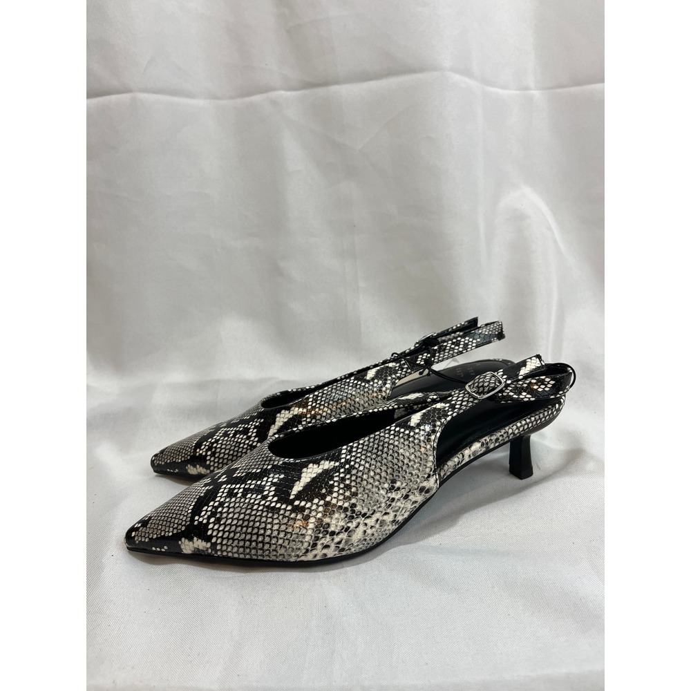 A New Day Samantha Snakeskin Slingback Kitten Heel Pumps Cream Black Size 8 NEW